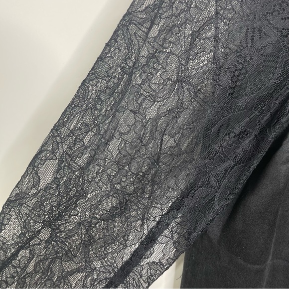 Equipment Femme Iridescent Black 100% Silk Lace Sleeves Minimalist Goth Blouse - Picture 10 of 15